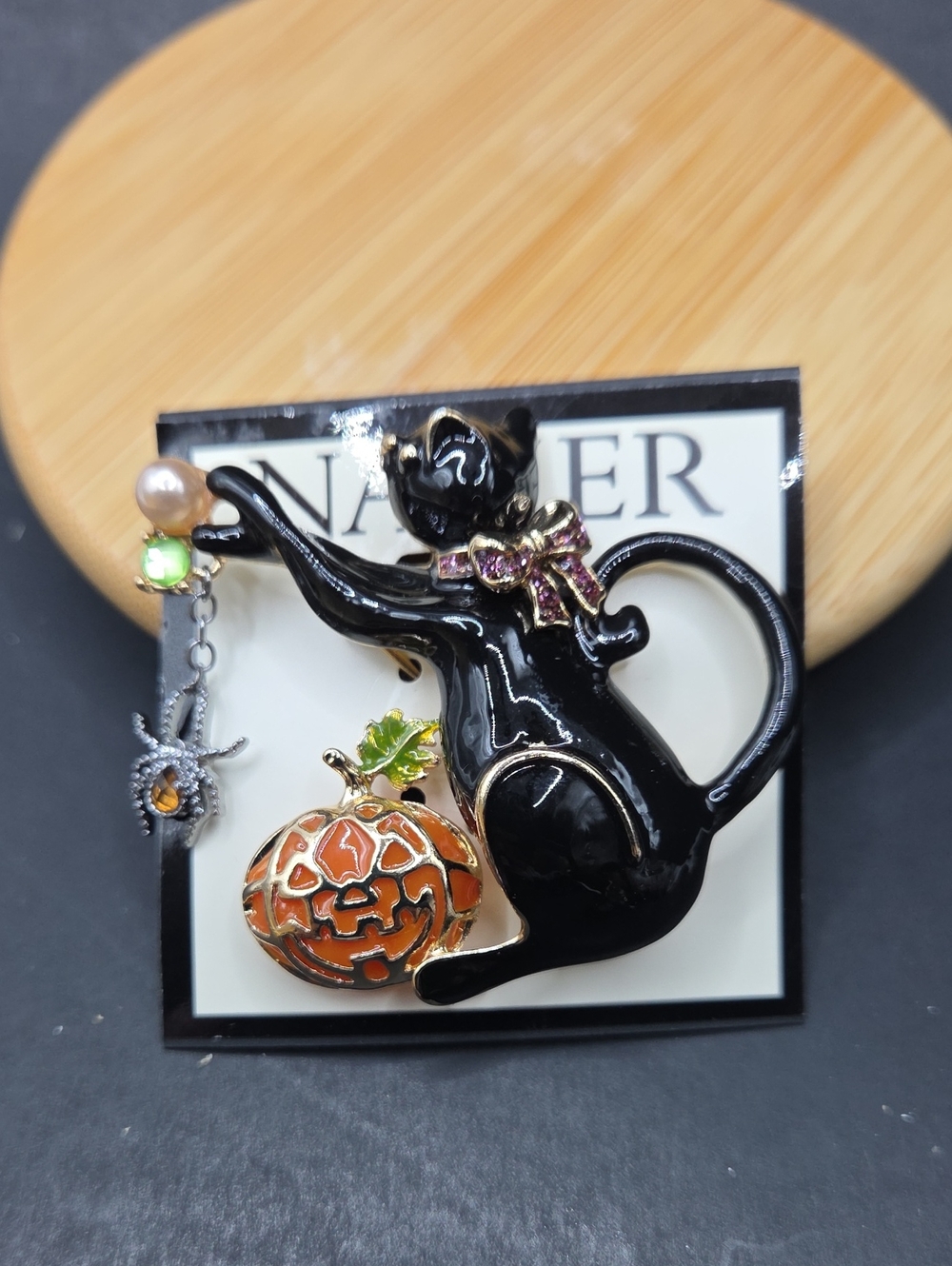 Napier Black Cat,  Pumpkin And Spider Halloween Brooch